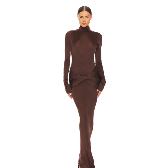 Helsa Dresses & Skirts - HELSA Chocolate Brown Slinky Jersey Sarong Maxi Dress